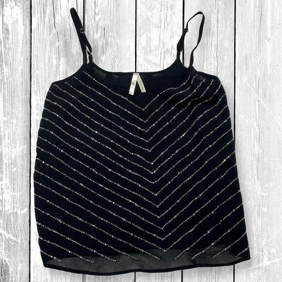 Y2K Black Babydoll Tank M Beaded Chiffon Glam Party Vintage Nordstrom - Picture 2 of 7